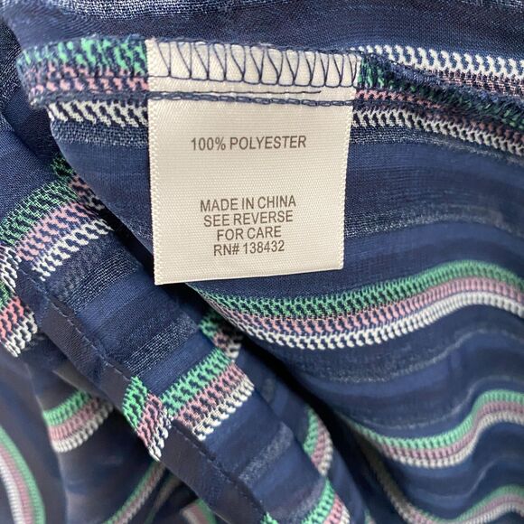 Modcloth Blouse Top Womens 1X Blue Striped Sheer Tunic Popover Beachy Casual - Picture 8 of 10